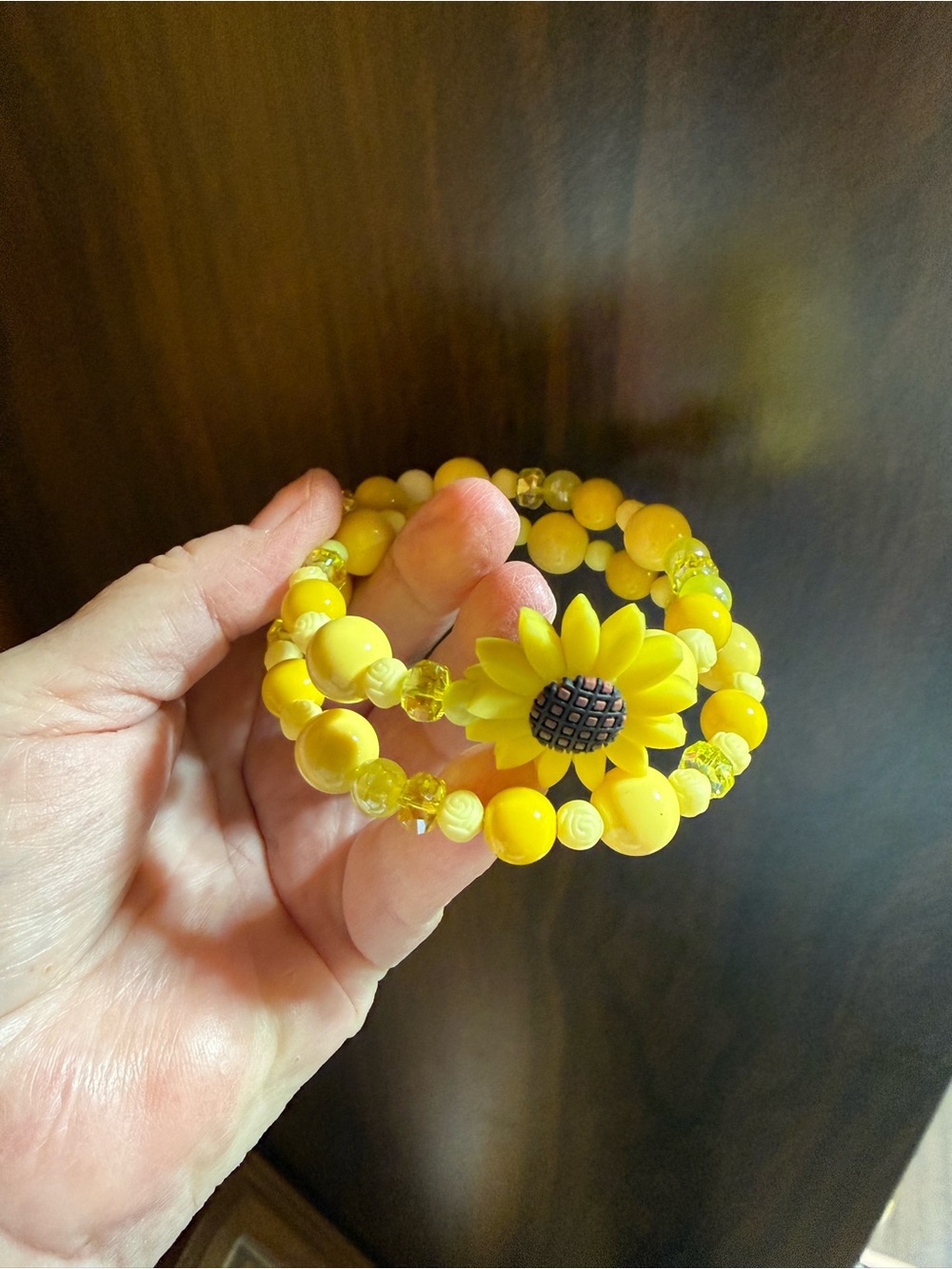 Yellow Sunflower Beaded Stretch Bracelet - Women Jewelry